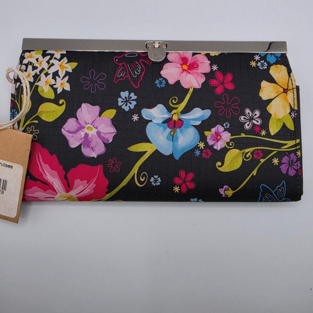 Braciano Princess Cruises Floral Wallet Black Pink Multicolor Bifold Clasp NWT